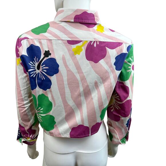 SAMMY B Tati Pink Floral Print Crop Cotton Button-Up Shirt - Picture 10 of 12